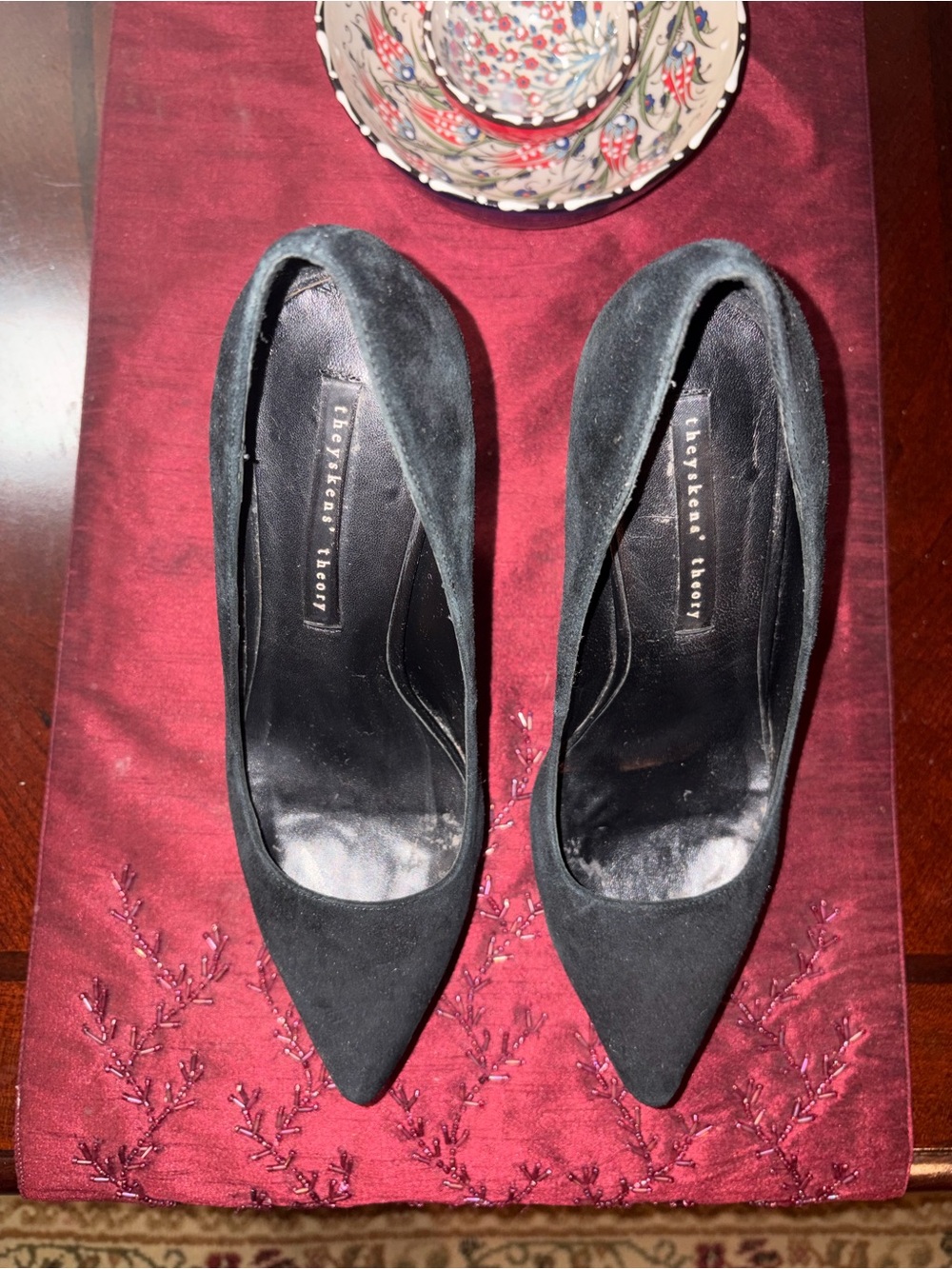 Theyskens’ Theory Black Suede Pointed-Toe Pumps